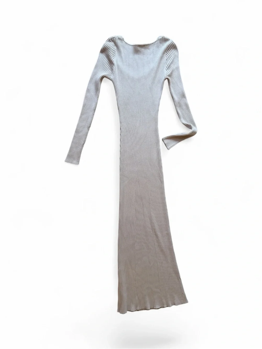 Abercrombie & Fitch Cream Ribbed Long-Sleeve Maxi Dress